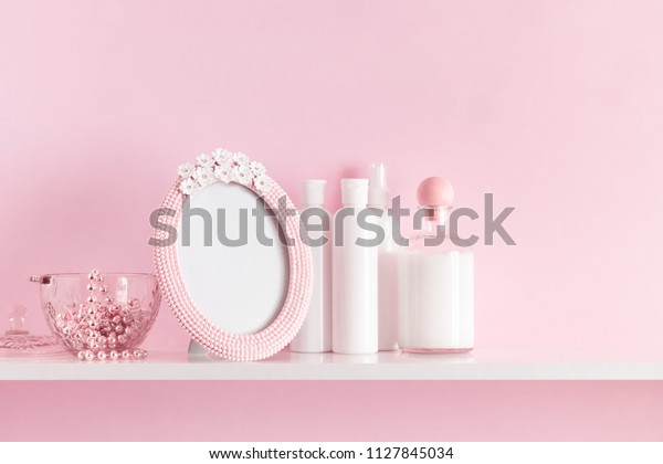 Soft Light Pink Bathroom Decor Advertising Stock Photo Edit Now 1127845034