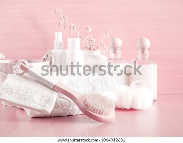 Soft Light Pink Pastel Bathroom Decor Stock Photo Edit Now 1064012681