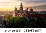 Soft lighted Wawel Castle at summer sunrise, Krakow, Poland