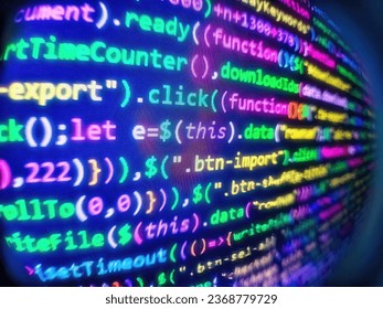 Soft listing vi. Software developer programming code on computer monitor. Software data monitor new function. Green binary code technologies on a black background. Computer interface. Search engi