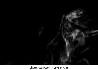 Soft Overlay Of Abstract Smoke Backgrounds Steam Of White Smoke  Effect On Isolated Solid Black Wallpaper With Swirl Wave For Pollution, Wildfire, Vapor Cigarette, Gas, Dry Ice, Hot Food Soup