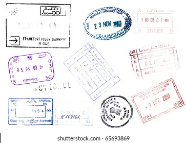 Travel Background Different Passport Stamps Vector Stock Vector ...