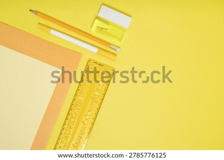 Soft pastel flat lay composition with sticky notes, paper clips, pens and notebooks on clean background, education and organization concep