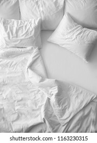 Soft Pillows On Comfortable Bed, Top View