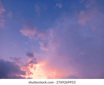 Soft Pink Cloud Over Deep Blue Sky At Twilight Sunset Evocative Evening Background