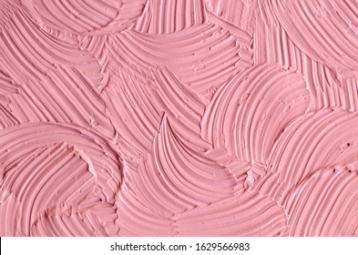 Soft Pink Cosmetic Clay (rhassoul, Facial Mask, Face Cream, Body Wrap, Hair Shampoo) Texture Close Up, Selective Focus. Abstract Background With Brush Strokes.    