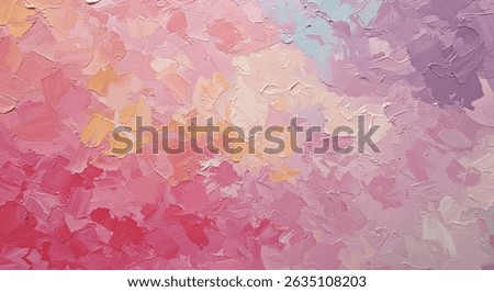 Soft pink, peach, and lavender brushstrokes create a dreamy, impressionistic abstract composition with a romantic atmosphere.