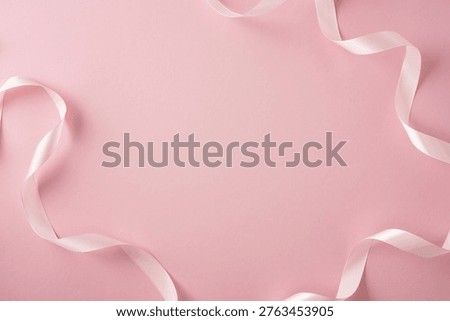 Soft pink ribbon framing empty space for Happy Mother's Day card or gift with elegant pastel background and feminine flat lay styling