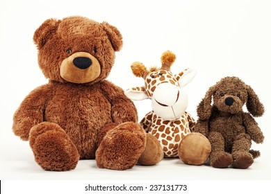 Soft Plush Toy Animals Isolated On White Background