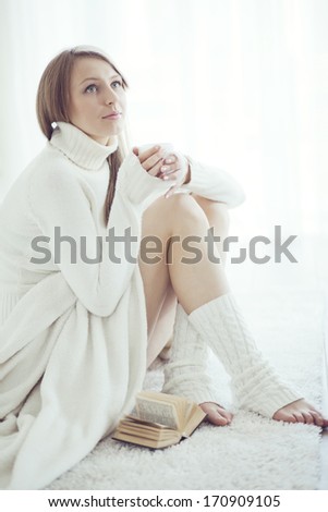 Similar – Image, Stock Photo young blogger woman working at home with social media