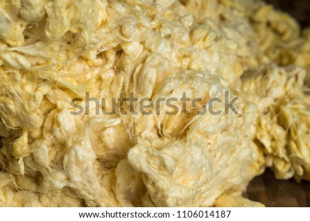 Soft raw threads extracted from the cocoon of the silkworm in processing
