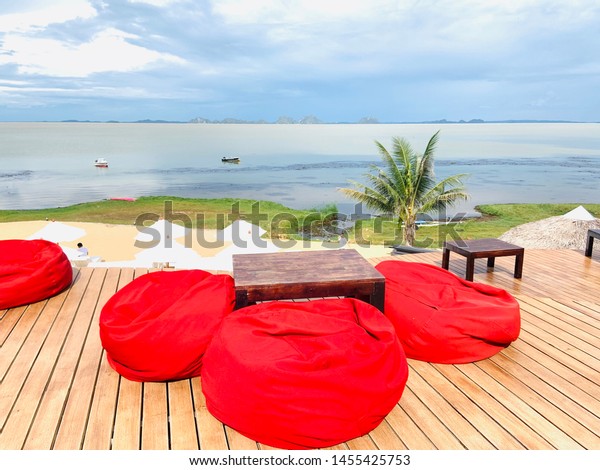 Soft Red Beanbag Chair On Floor Stock Photo Edit Now 1455425753