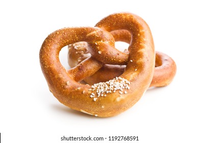 Soft Salted Pretzel Isolated On White Background.