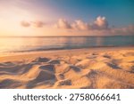Soft sand dune texture with wind shaped ripples, warm sunlight and shadows, minimal abstract nature pattern, serene desert background. Idyllic summer ocean beach calm waves inspire tropical shore