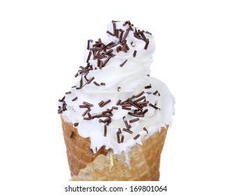 Soft Serve Ice Cream. Sprinkles Chocolate. Isolated On A White Background.