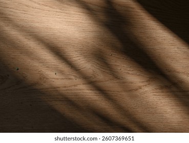 Soft shadows dance on a light wooden surface, creating a tranquil atmosphere. Sunlight filters through nearby foliage, leaving a calming impression from the afternoon light