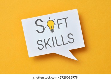 Soft Skills and Creative Thinking Concept with Light Bulb Speech Bubble on Yellow Background