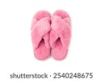 Soft slippers isolated on white background. Home slippers. Comfortable shoes for home. Foot care concept. Home comfort. Space for text. Copy space.