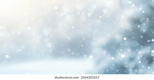 Soft snowfall creating a serene winter wonderland atmosphere.
