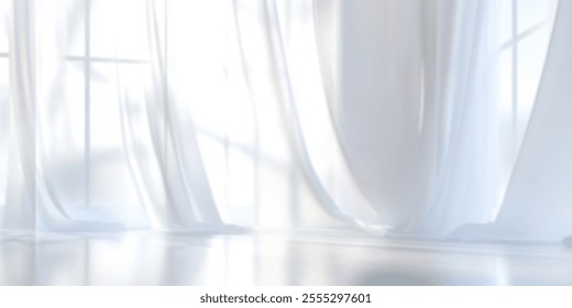 Soft sunlight filtering through sheer white curtains in a tranquil room.