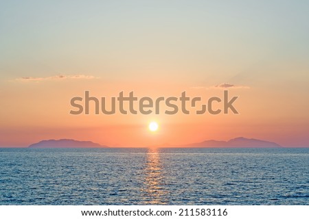 Soft sunset over eolian islands silhouette in Sicily, south Italy