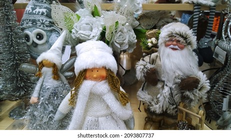 Soft Toy Funny Cheerful Smiling Snow Maiden And Santa Claus. Crafters Virtual Christmas Fair. Cute Handmade Gift Toy. Happy New Year. Xmas Collection. Sewing Doll For Kids. Shopping. Craft Angel. DIY.