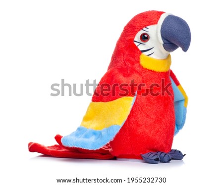 Soft toy parrot on white background isolation