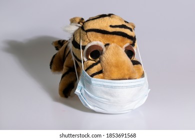 Soft Toy Tiger In A Medical Mask 