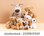 Soft toys on beige background concept of friends. High quality photo