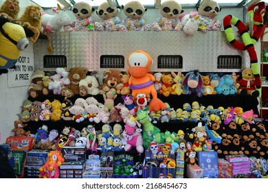 Soft Toys Are Seen On Display At Funfair Game Booth On March 25, 2016 In Trowbridge, UK. 