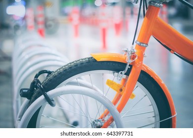 Soft vintage style background of bicycle in rack , bicycle for rent ,Travel business , Sport or leisure concept - Powered by Shutterstock