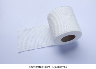 Soft, White Toilet Paper Roll On White Background. Hygiene Concept.