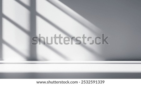 Soft Window Diagonal Shadows on White Wall Empty Room Studio for Minimalist Product Display