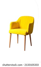 Soft yellow semi-chair on wooden legs - Shutterstock ID 2133105333