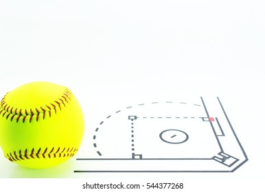 Softball / Baseball - Ball With Diamond Illustration And Batting Box