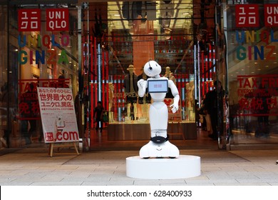 A Softbank Pepper Robot Outside A Uniqlo Store In Ginza, Tokyo. Photo Taken April 2017.