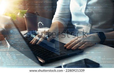 Software apps developer and IT revolution.Digital software development. Updating the operating system with a newer, better and improved version. System engineer and programming.