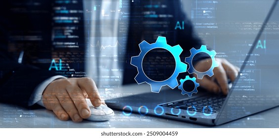 Software apps developer and IT revolution.Digital software development.Javascript and digital computer code, agile development system.System engineer and programming digital development.