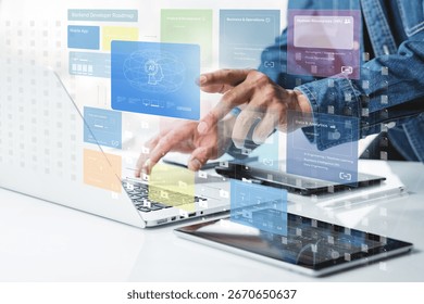 Software backend management and development technology for start new business.Data learning analytics.