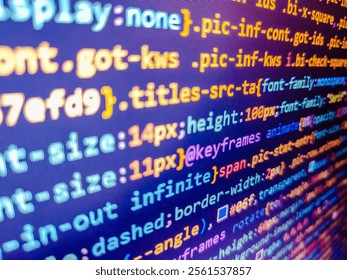 Software background. Web development code on screen. Programming concept. Smile its fridaydigits on the screen. Background of program code. Web server data on a monitor. Encrypted data.