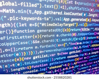 Software computer programming code and circuit board abstract technology background. Computer screen showing red negative numbers across the board. Concept of cyber piracy. Code background.