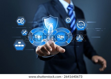 Software developer dev sec ops engineer using tablet to applied agile methodology development security operations programming technology to business data analysis