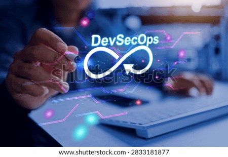 Software developer dev sec ops concept with programmer developing and operations the technology to applied in data analysis