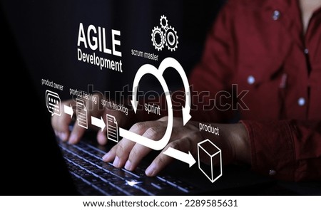 Software developer or software engineer working with agile software development principle on the laptop computer screen, concept about scrum devops.