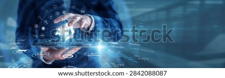 Software developer hands holding tablet reviewing API integration documentation for software ecosystem. Seamless application programming interface connection and data sharing networks.