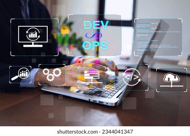 Software developer or programmer devops engineer working on laptop to deploy code and software monitor on agile working concept. - Shutterstock ID 2344041347