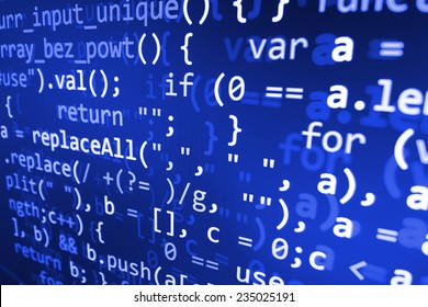 Software developer programming code. Abstract computer script  code.  Selective focus. Blue color.  - Shutterstock ID 235025191