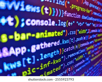 Software developer programming code. Digital technology industry concept development of programming and coding technologies. Remote work search. Programmer developer screen concept. Binary code.