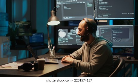 Software developer talking to people on remote videoconference with webcam. Attending online videocall meeting on internet, chatting about code programming on teleconference in office. - Powered by Shutterstock - Get 15% off with code: PIKWIZARD15