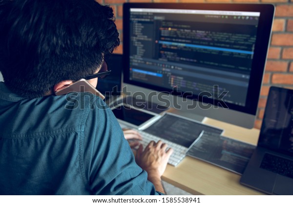 Photo de stock Software Developers Busy Making Systems Calling ...